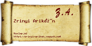 Zrinyi Arikán névjegykártya